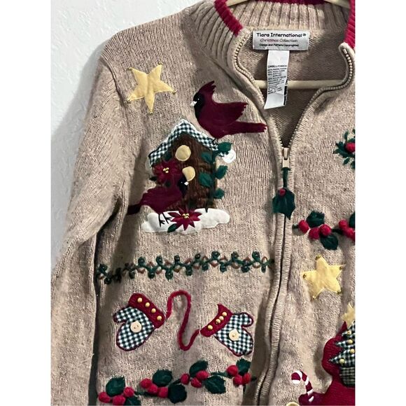 Tiara International Christmas Collection S wool blend  Holiday Zippered Sweater - Picture 6 of 7